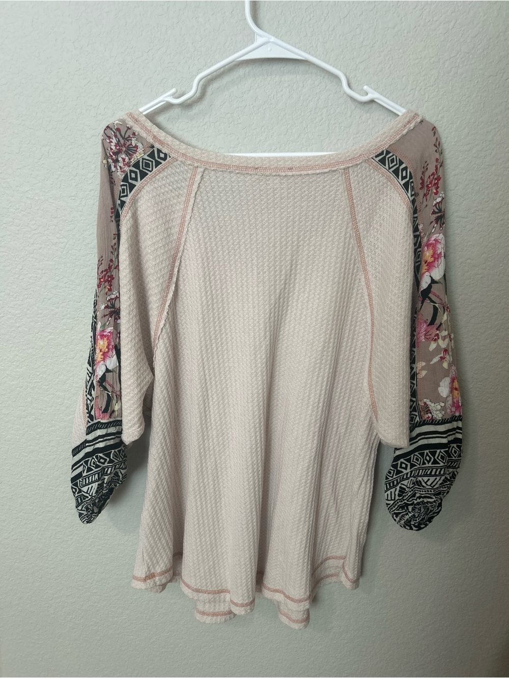 Kori Thermal Waffle Knit Mixed Print Tunic Top Blush Pink Size Large - Picture 8 of 8